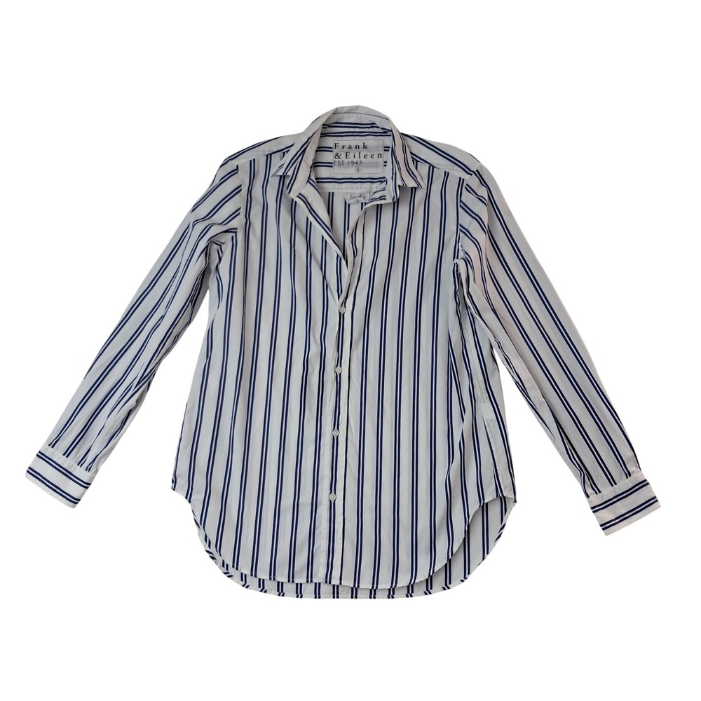 Frank & Eileen Frank Shirt Womens Small White Blue Striped Button Up Work Preppy